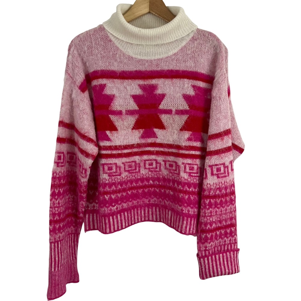 Lili Sidonio Sweater Women‎ Size Medium Pink Geometric Turtleneck